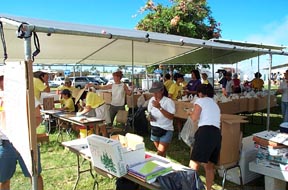 at the pickup tent