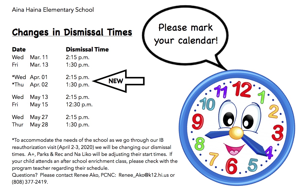 2020 Changes in Dismissal Time