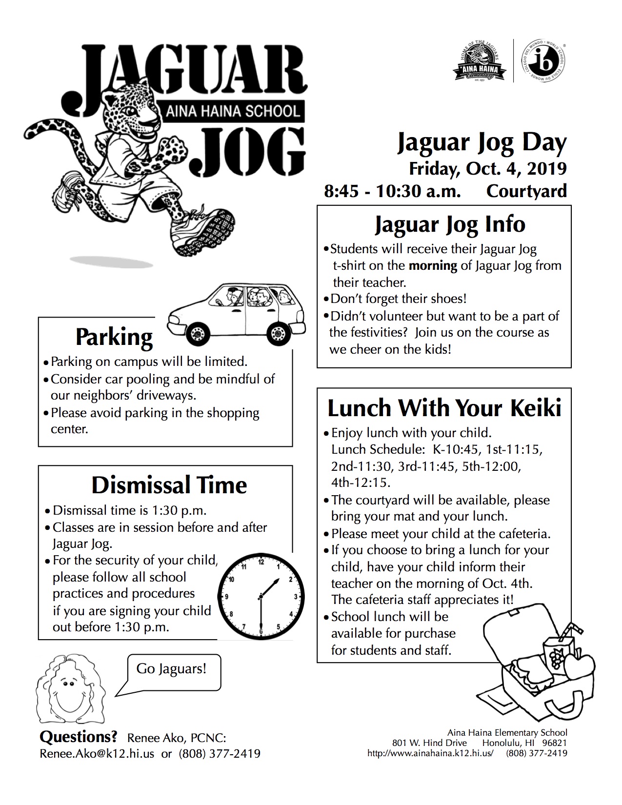 Jaguar Jog Parent Reminders 2019